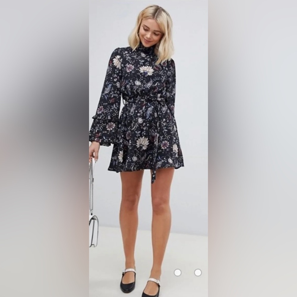 ASOS Black Floral Long Sleeve Dress